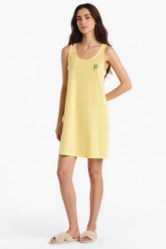 WOMAN Yellow Fall in Love Regular Fit U Neck Sleeveless Dress
