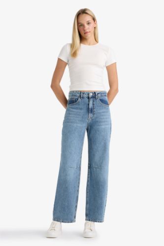 Barrel Fit Normal Bel Bilek Boy Jean Yıkamalı Pantolon