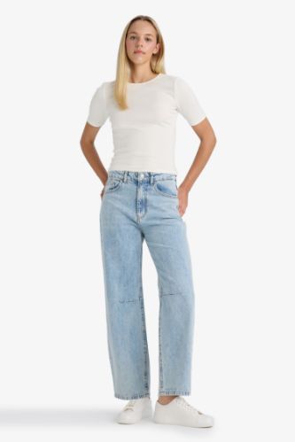 Barrel Fit Normal Bel Bilek Boy Jean Yıkamalı Pantolon