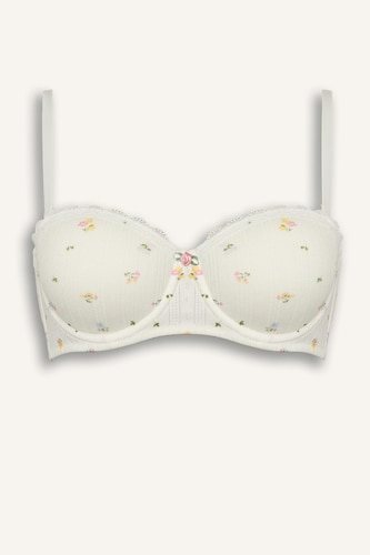 Unpadded with Underwire and Lace Detail Balconette Bra