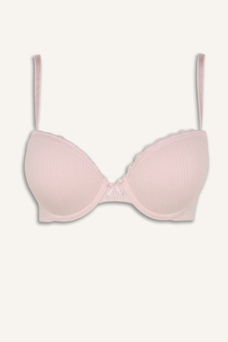 Kadın Açık Pembe Kaplı Pedsiz Balenli Tişört Bra
