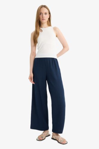 Beli Lastikli Düz Paça Bürümcük Pantolon