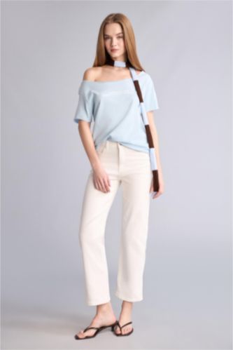 Женщины Белый Укороченные джинсы Comfort Straight с нормальной посадкой