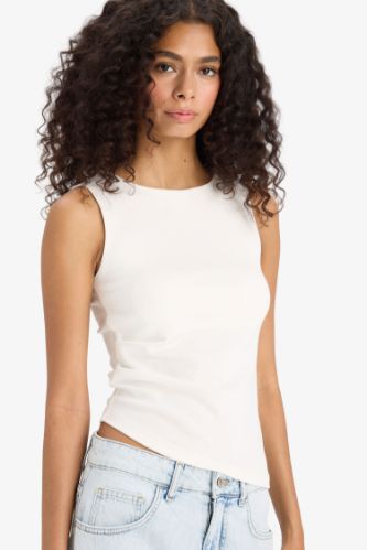 Slim Fit Dar Kesim Asimetrik Kayık Yaka Ribana Atlet