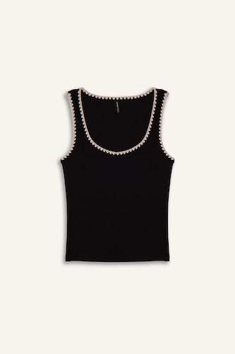 Slim Fit Ribana Round Collar Tank Top