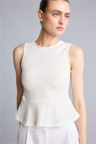 Women Ecru Slim Fit Crew Neck Tank Top