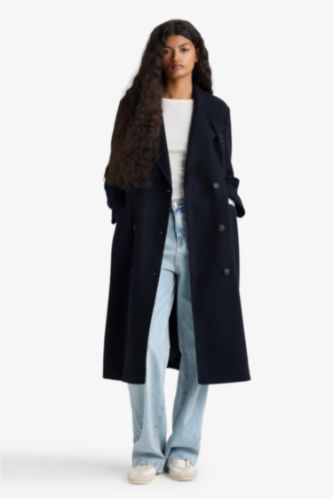 Regular Fit Düğmeli Uzun Kaşe Kaban