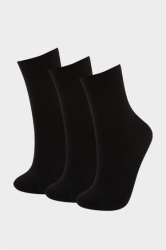 Women Black 3 piece Cotton Long sock