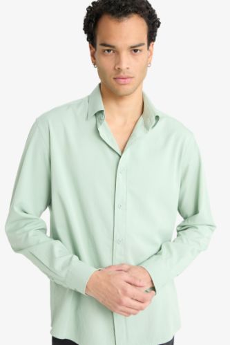 Regular Fit Polo Yaka Dokuma Uzun Kollu Gömlek