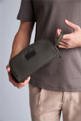 Men Khaki Faux Leather Hand Bag