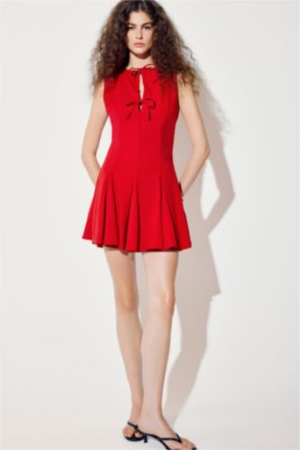 WOMAN Red Crepe Mini Dress