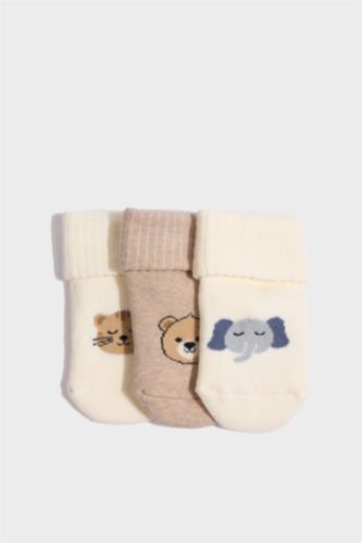 Erkek Bebek Kaydırmaz Taban 3'lü Pamuklu Uzun Çorap