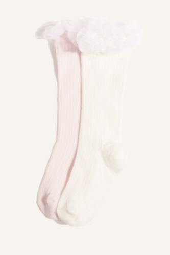 Kız Bebek Kaydırmaz Taban 2'li Pamuklu Diz Altı Çorap