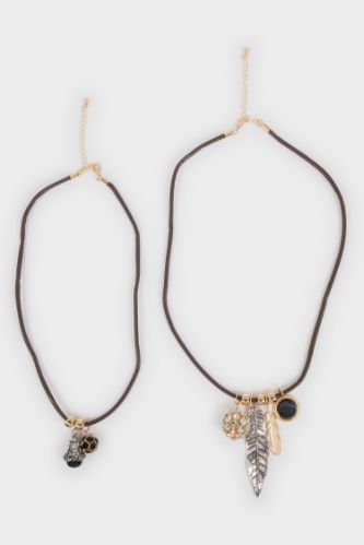 Kadın 2'li Sallantılı Gold Silver Kolye