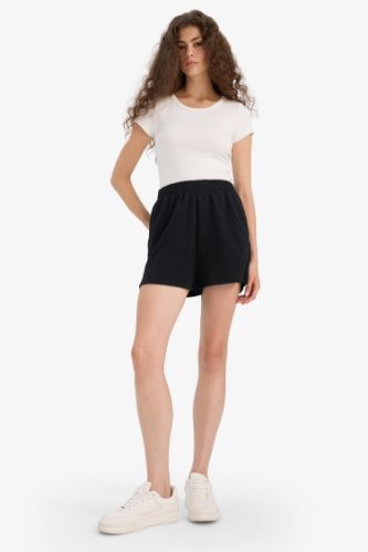 Regular Fit Beli Lastikli Cepli Şort