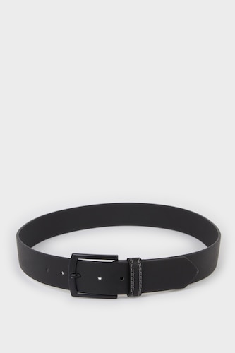 Man Rectangular Buckle Faux Leather Casual Belt