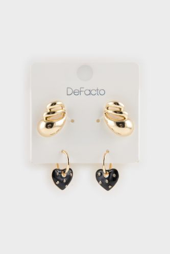 Kadın 2'li Kalpli Gold Küpe