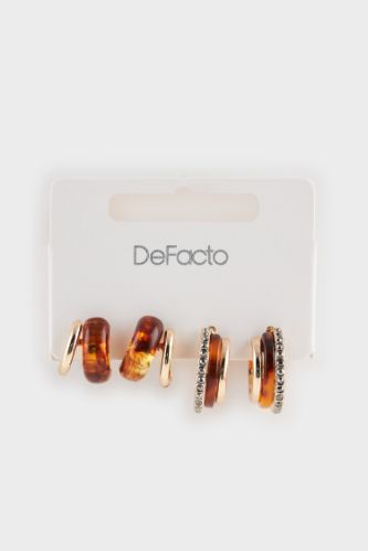 Kadın 2'li Kahverengi Taşlı Gold Küpe