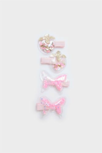 Kız Çocuk 4'lü Pembe Pullu Çıtçıtlı Toka