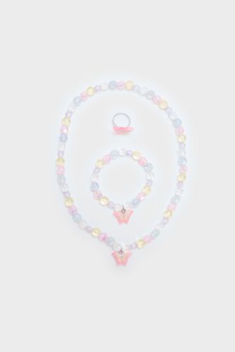 Kız Çocuk Renkli Kolye Küpe Bileklik Seti