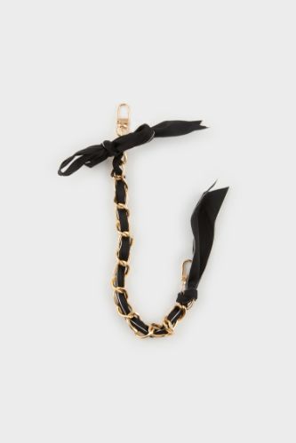 Kadın Siyah Kurdeleli Gold Charm Anahtarlık