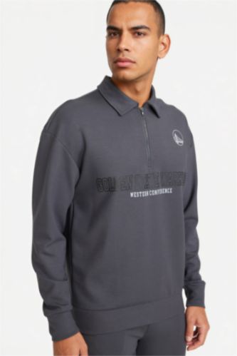 NBA Golden State Warrıors Boxy Fıt Polo Yaka Skuba Dalgıç Kumaş Sweatshirt