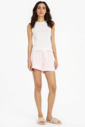 Kadın Açık Pembe Regular Fit Çizgili Şort Pijama Altı