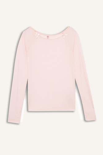 Regular Fit Boat Neck Long Sleeve Rib Pyjamas Top