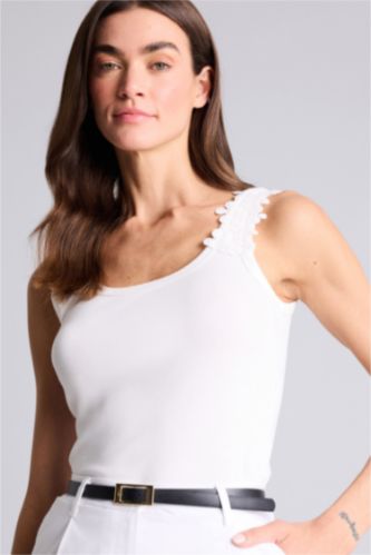 Woman Ecru Slim Fit Ribana U Collar Tank Top