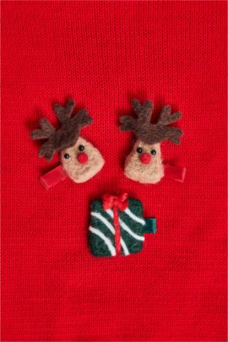 Kız Çocuk Yılbaşı Geyik Temalı 3'lü Çıtçıtlı Toka