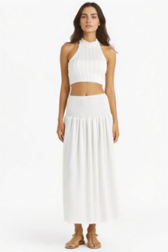 Kadın Kırık Beyaz A Kesim Maxi Etek