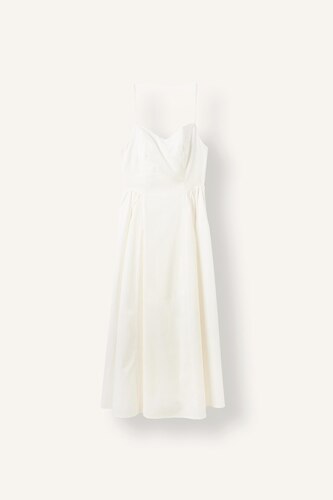 100% Cotton V-Neck Poplin Strappy Midi Dress