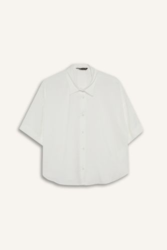 Loose Fit Gömlek Yaka Modal Kısa Kollu Gömlek