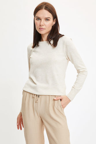Regular Fit Crew Neck Long Sleeve Tricot Pullover 