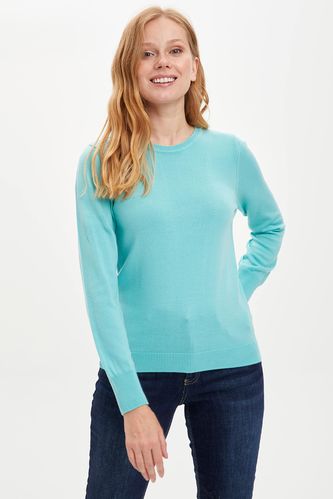 Regular Fit Crew Neck Long Sleeve Tricot Pullover 