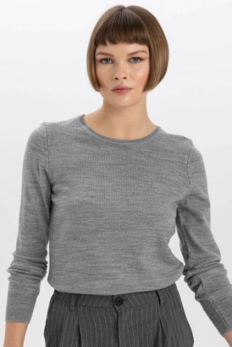 Regular Fit Bisiklet Yaka Yumuşak Dokulu Basic Düz Triko Kazak