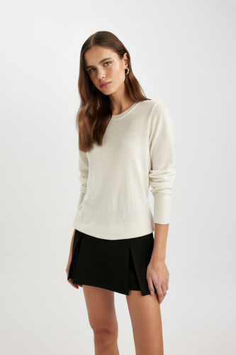 Regular Fit Crew Neck Long Sleeve Tricot Pullover