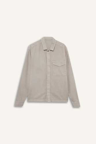 Boxy Fit Polo Neck Twill Long Sleeve Shirt