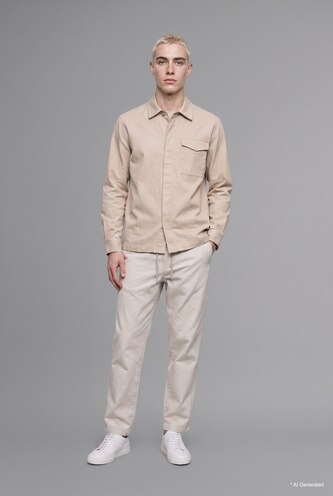 رجال رمادي فاتح Boxy Fit Basic 100% Cotton Shirt Jacket with Pocket