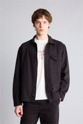 Man Brown Boxy Fit Long Sleeve Overshirt