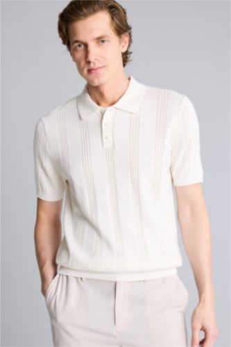 Мужчины Бежевый Standard Fit Knitwear Short Sleeve Polo T-Shirt