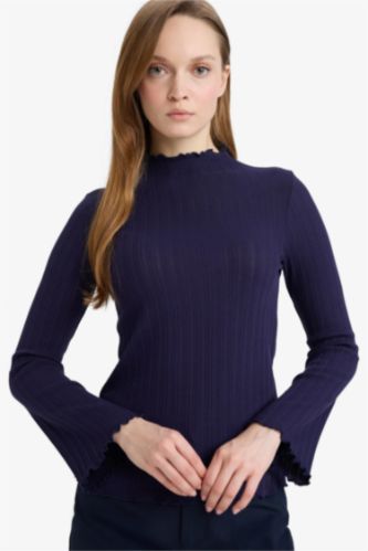 Slim Fit Dar Kesim Fitilli Kaşkorse Uzun Kollu Tunik