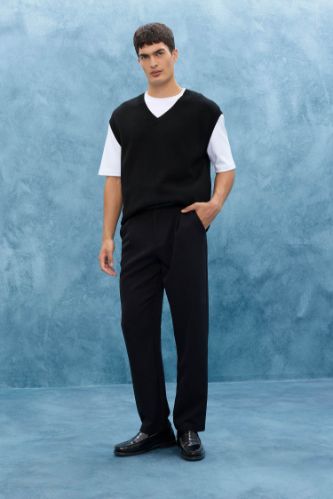 Straight Fit Pileli Cepli Düz Paça Kumaş Pantolon