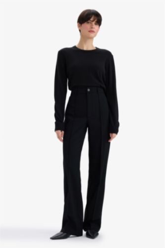 Straight Fit High Waist Twill Trousers