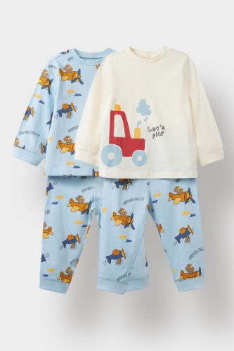 Baby Boy Airplane Printed Cotton 4 Piece Pajama Set