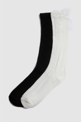 Kız Çocuk 2'li Pamuklu Diz Altı Okul Çorabı