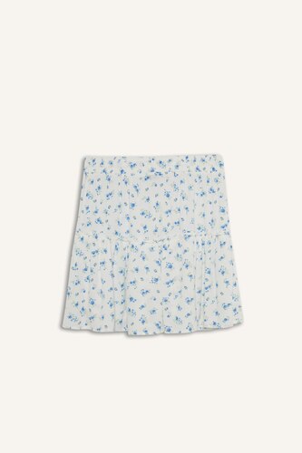 Patterned High Waist Cotton Lining Crinkle Viscose Mini Skirt