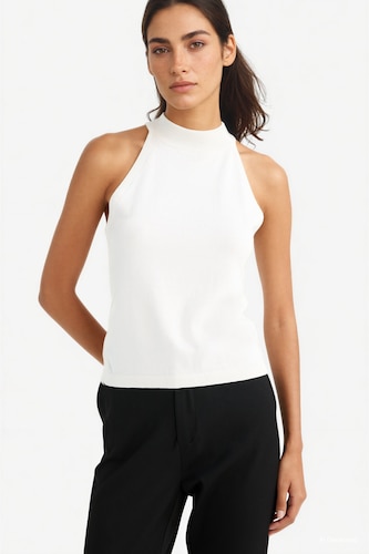 Slim Fit Knitwear Halter Collar Sleeveless Tank Top