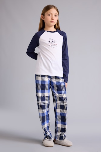 Girls & Teens White Girl Printed Long Sleeve Top Bottoms 2 Piece Pyjamas Set