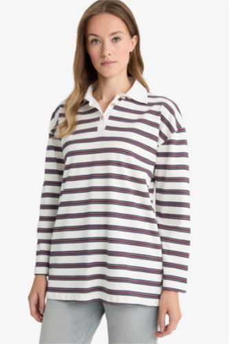 Regular Fit Polo Neck Striped Tunic